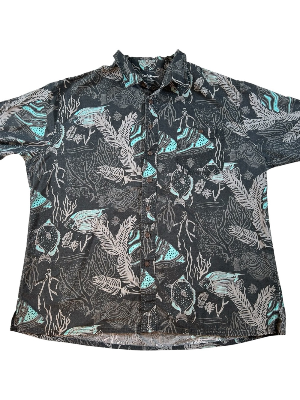 Croft & Barrow Tropical Reef Fish Hawaiian Shirt Coastal Vacation Resort